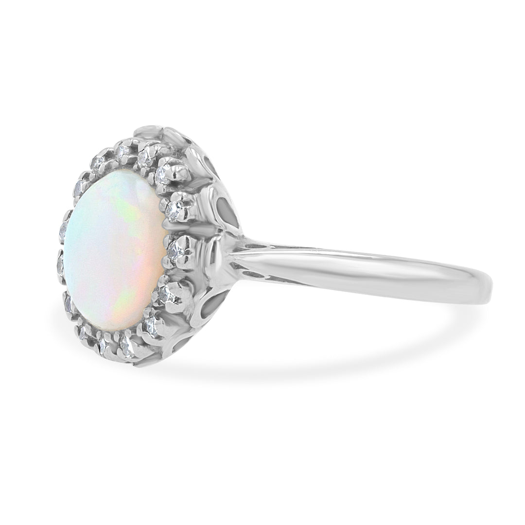 14K White Gold Opal Ring with Diamond Accents