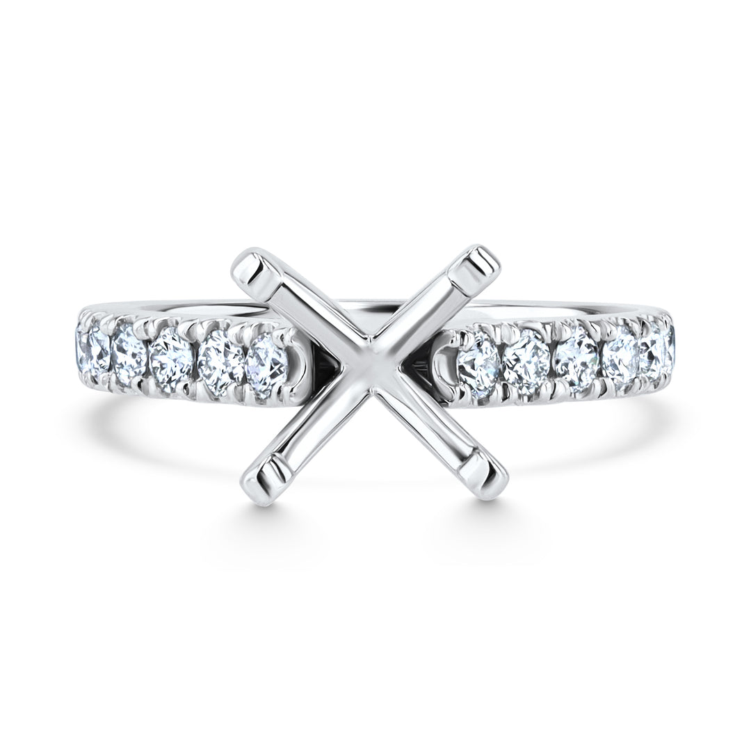 Platinum Engagement Ring Mounting with 12 Sparkling Diamonds