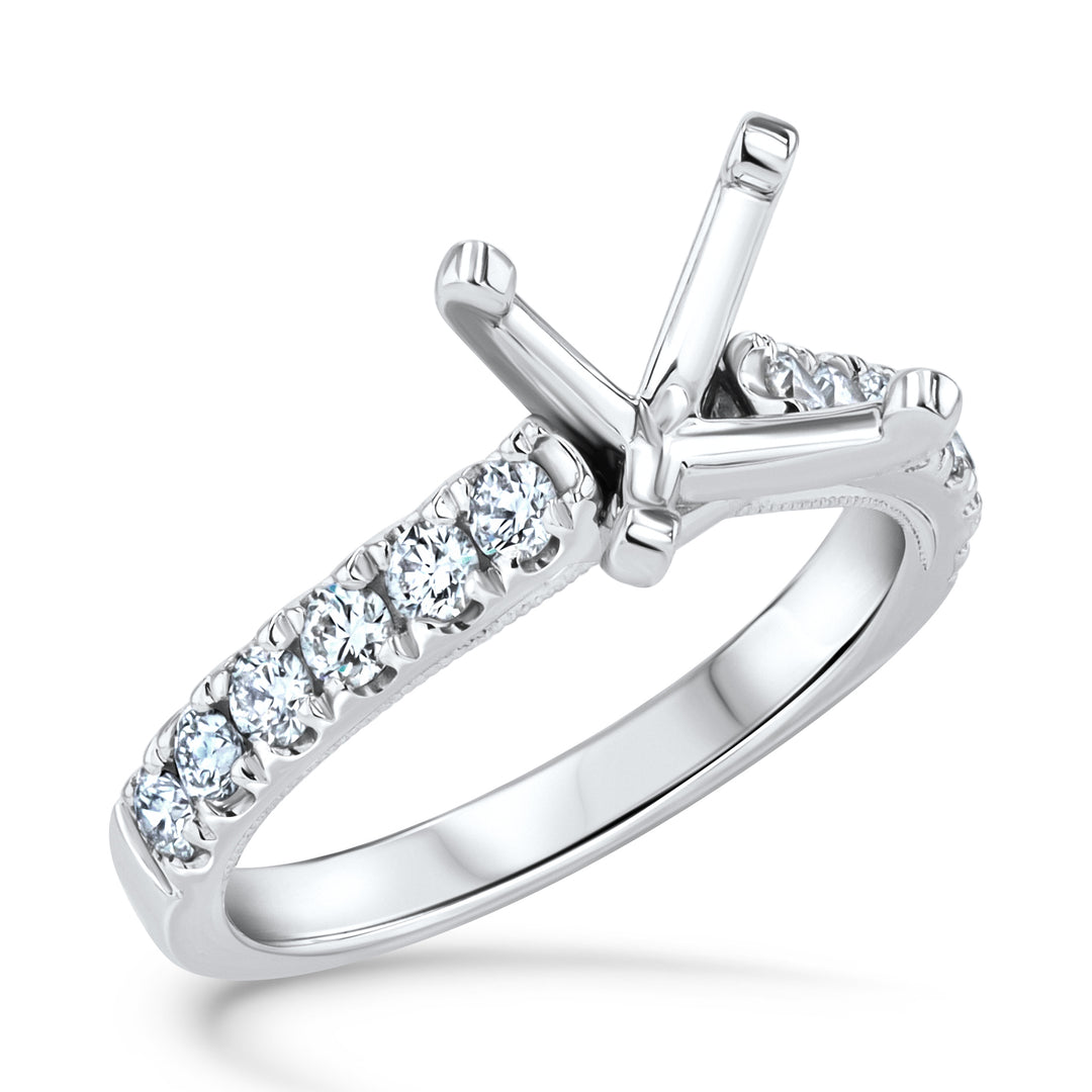 Platinum Engagement Ring Mounting with 12 Sparkling Diamonds
