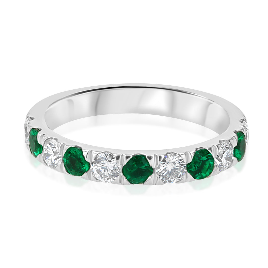 14K White Gold Emerald & Diamond Five-Stone Band