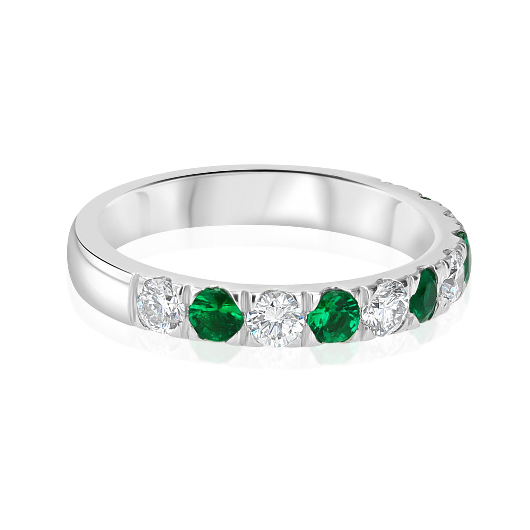 14K White Gold Emerald & Diamond Five-Stone Band