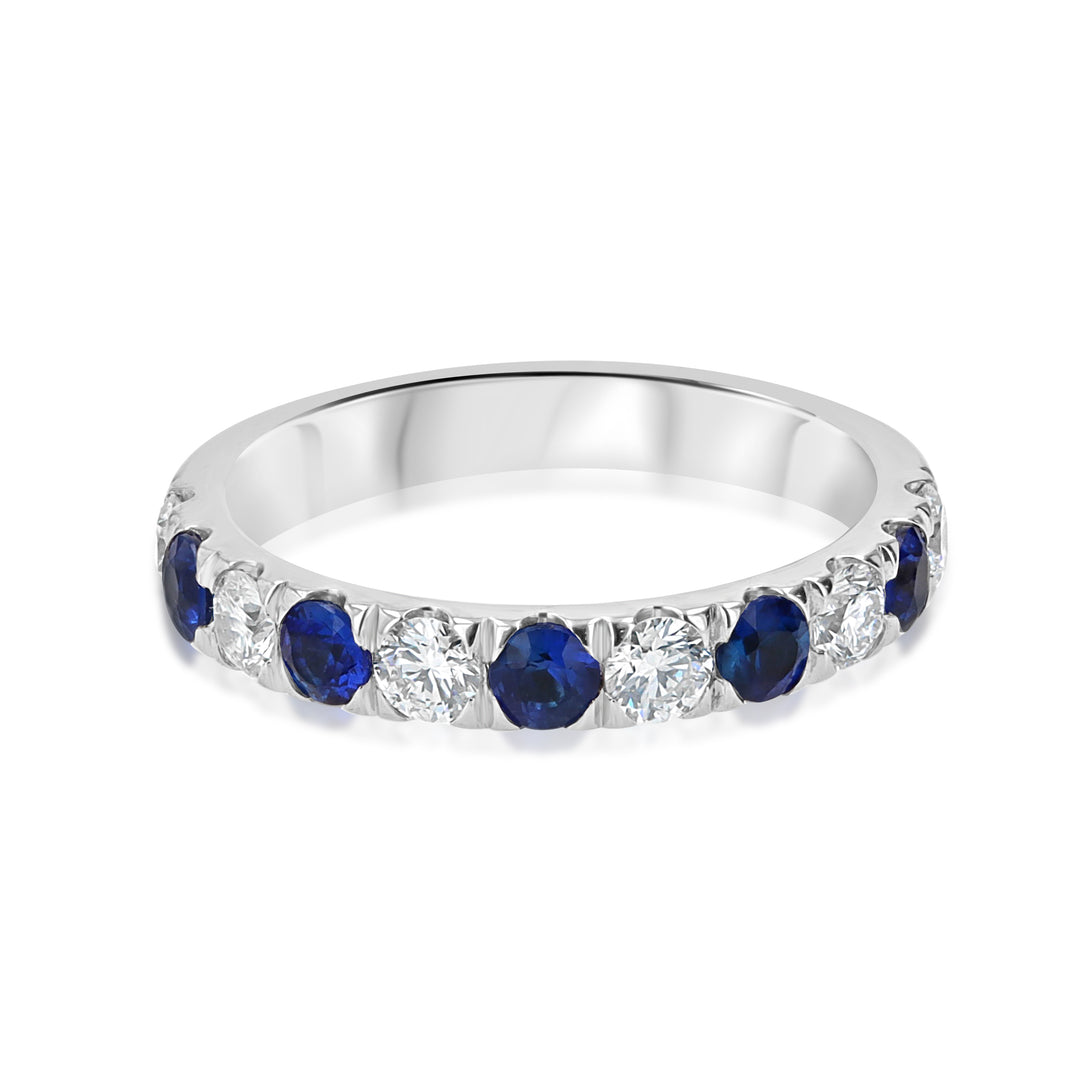 14K White Gold Sapphire & Diamond Alternating Band