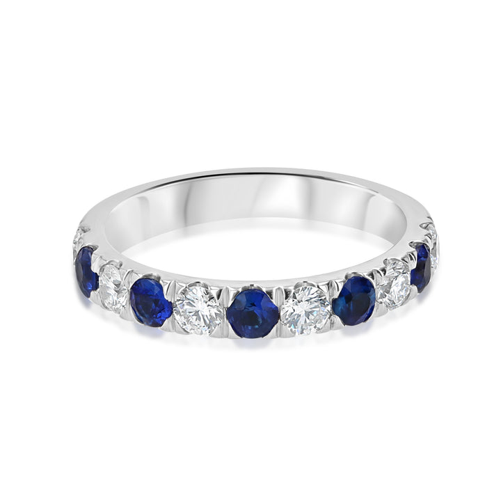 14K White Gold Sapphire & Diamond Alternating Band