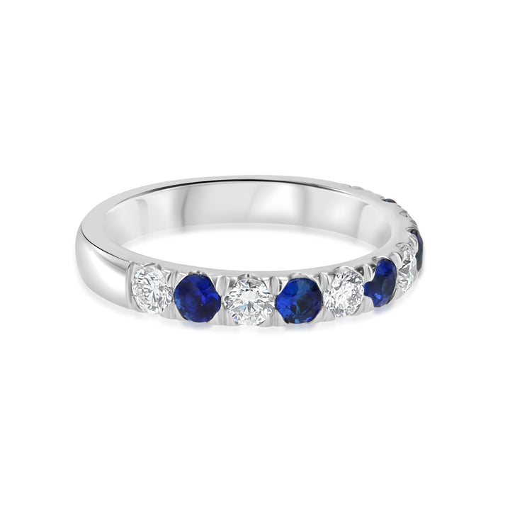 14K White Gold Sapphire & Diamond Alternating Band