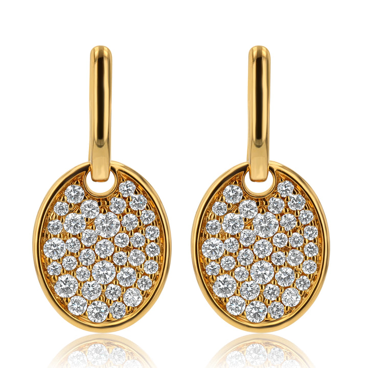 18K Yellow Gold Oval Drop Earrings with 1.25ct Diamonds