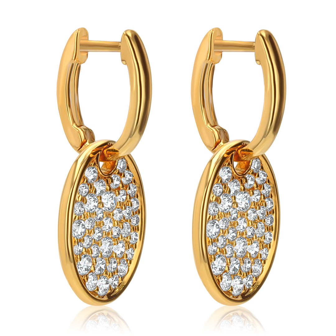 18K Yellow Gold Oval Drop Earrings with 1.25ct Diamonds