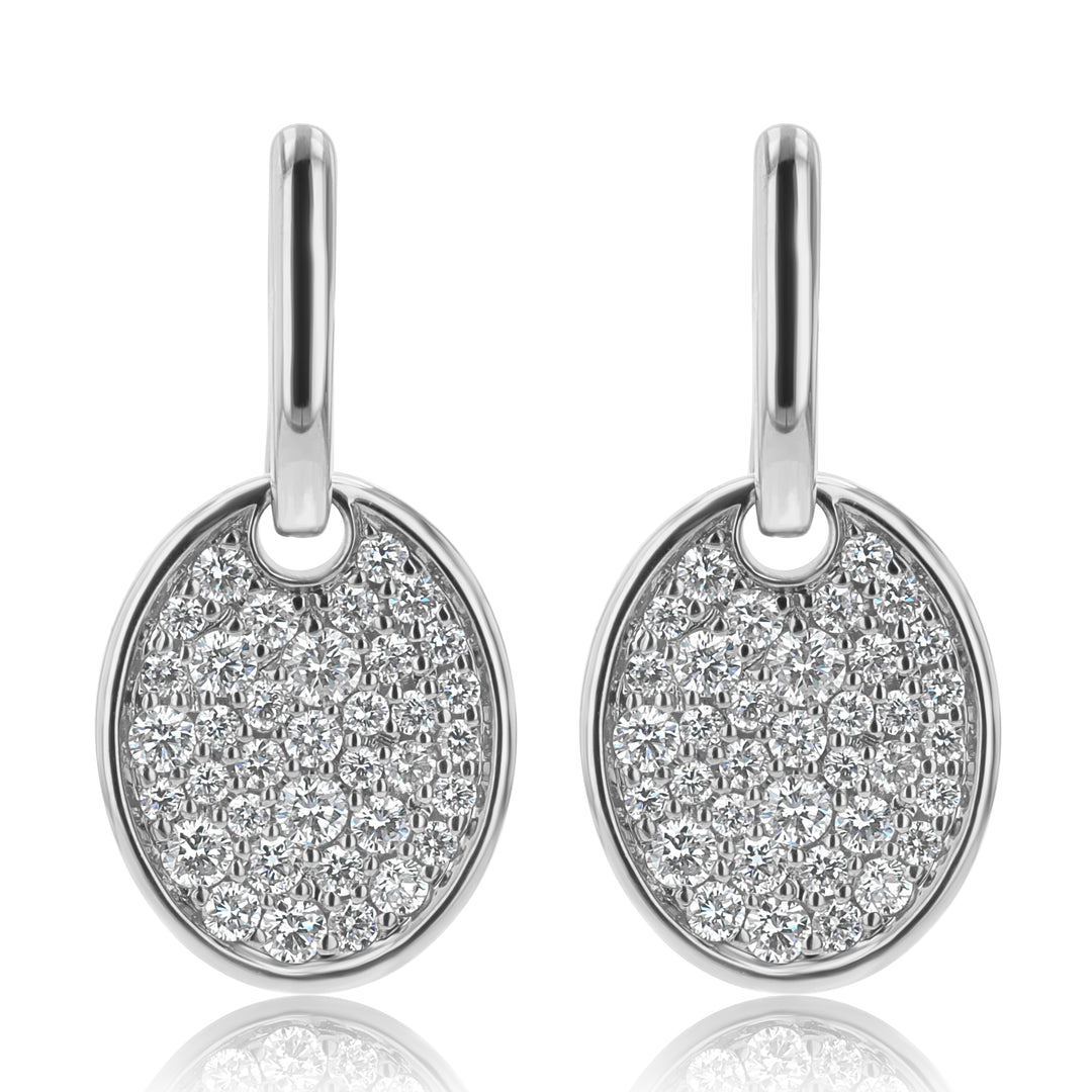 18K White Gold Oval Diamond Pavé Earrings, 1.22 ct
