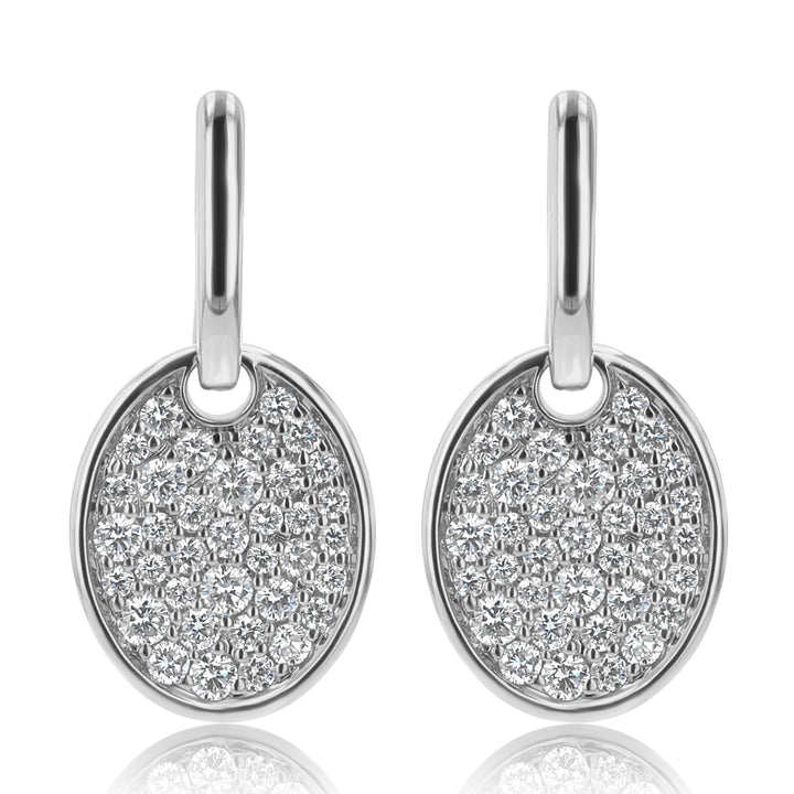 18K White Gold Oval Diamond Pavé Earrings, 1.22 ct