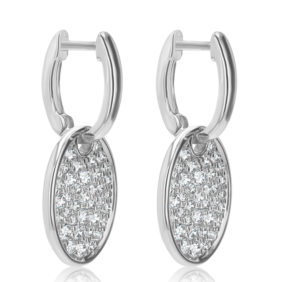 18K White Gold Oval Diamond Pavé Earrings, 1.22 ct