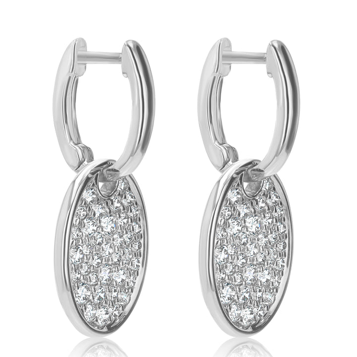18K White Gold Oval Diamond Pavé Earrings, 1.22 ct