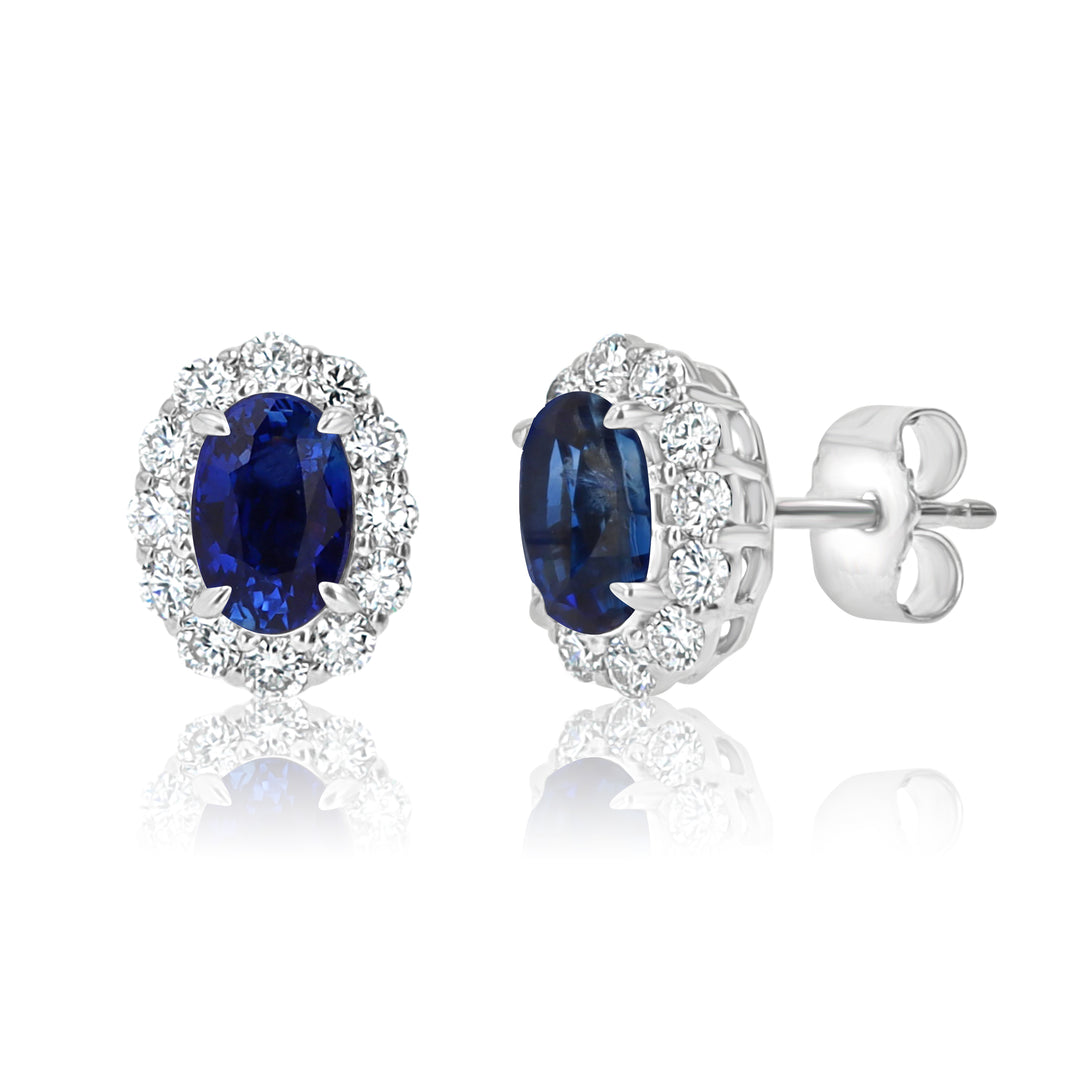 14K White Gold Sapphire Earrings with Brilliant Diamonds