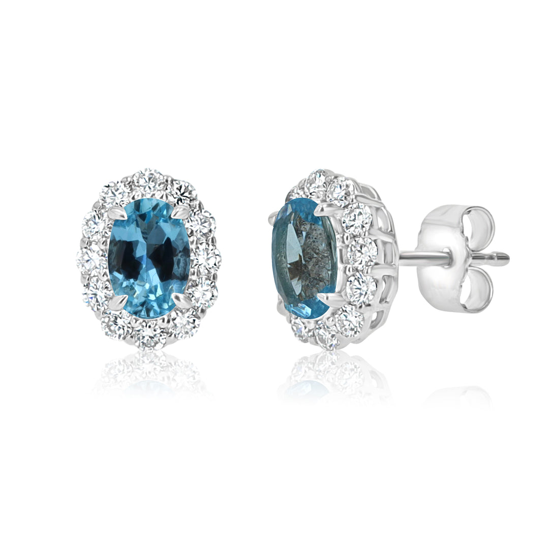 Elegant 14K White Gold Aquamarine and Diamond Earrings