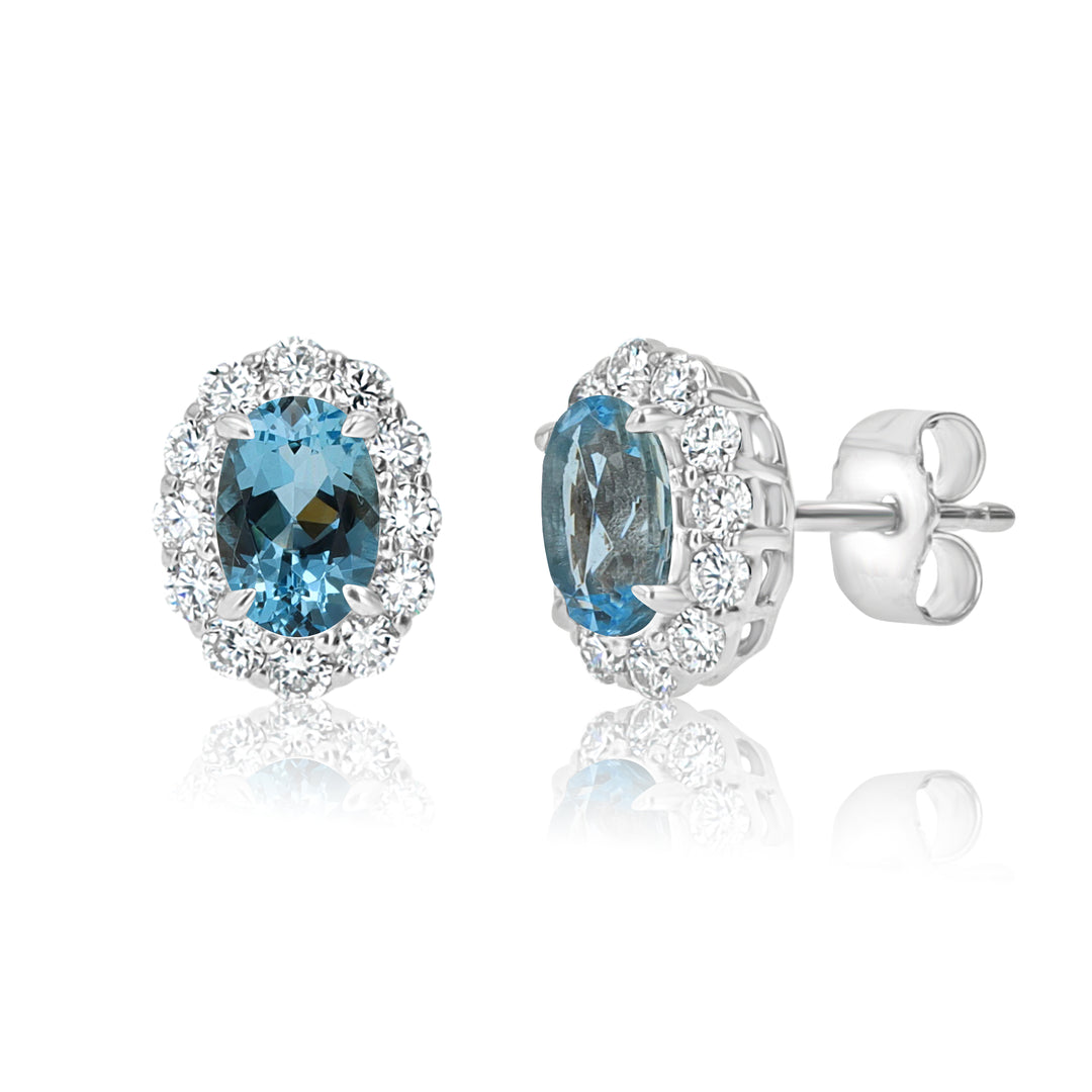 Elegant 14K White Gold Aquamarine and Diamond Earrings