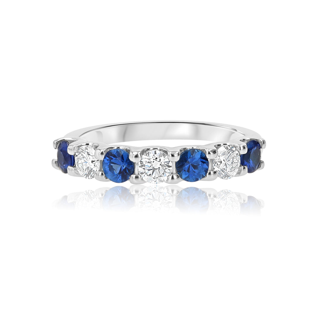 Platinum Diamond & Sapphire Ring – Elegant U-Shaped Design