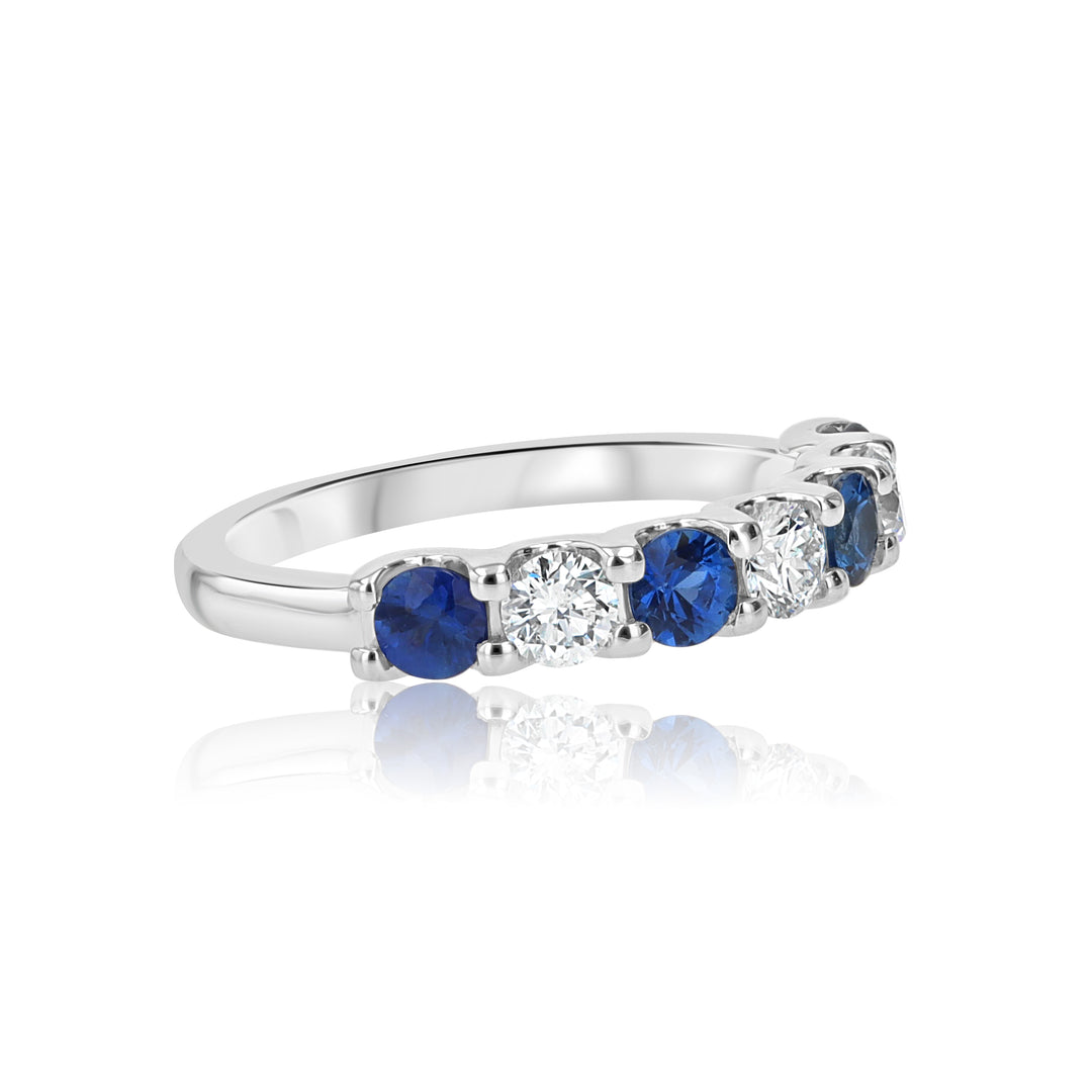 Platinum Diamond & Sapphire Ring – Elegant U-Shaped Design