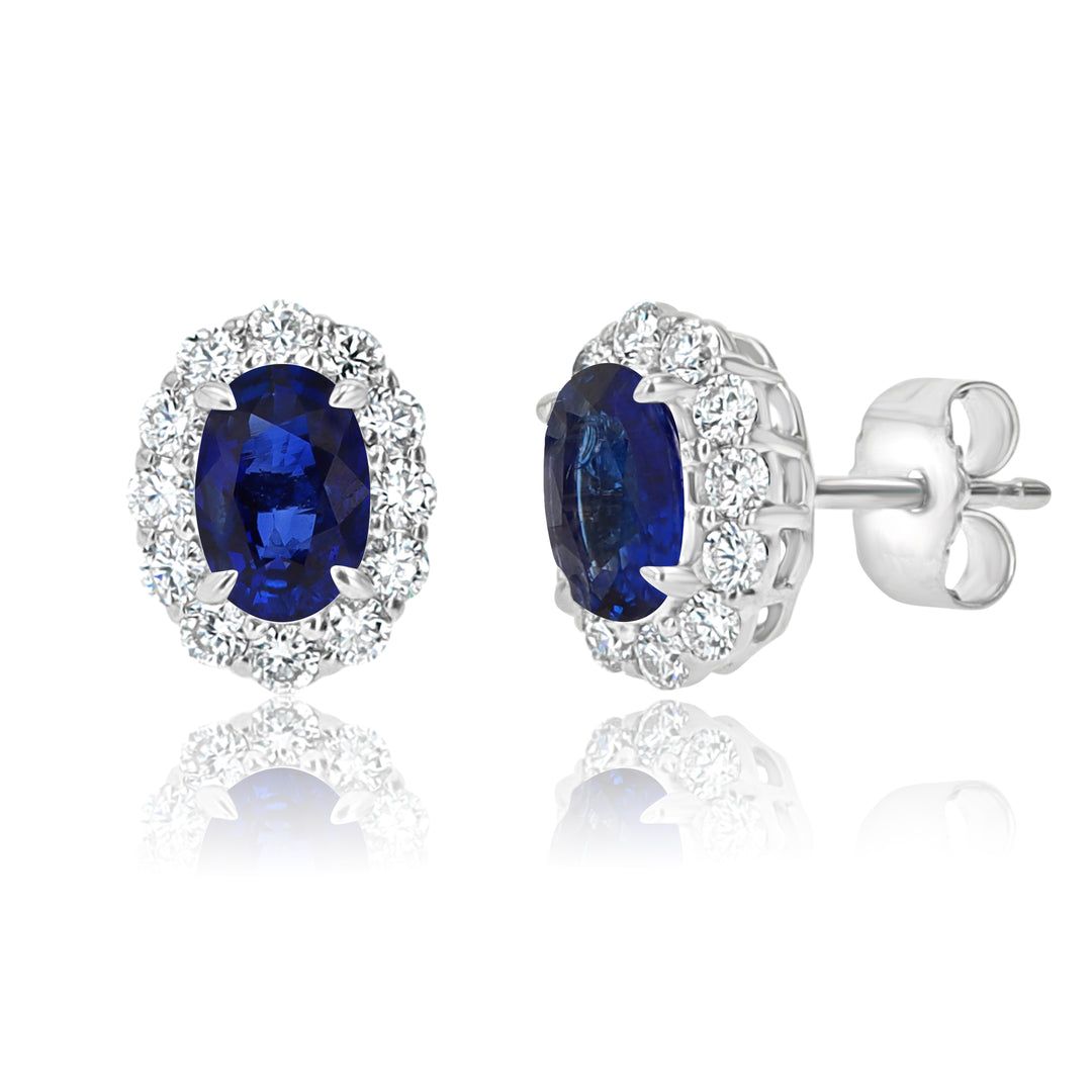 Oval Sapphire & Diamond Earrings in 14K White Gold – 1.65ct