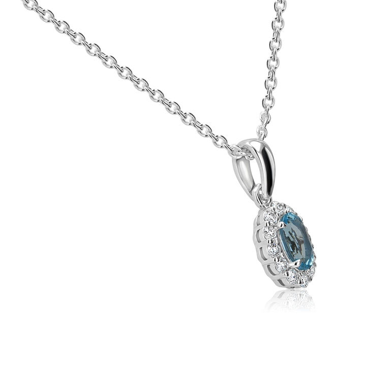 14K White Gold Aquamarine Pendant with Diamond Halo