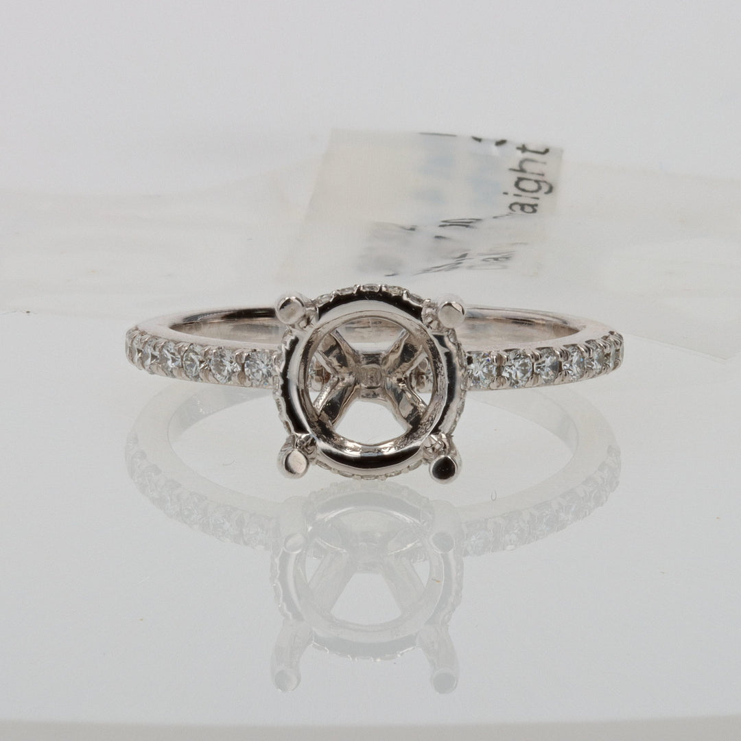 Platinum 4-Prong Engagement Ring Mounting with Hidden Halo