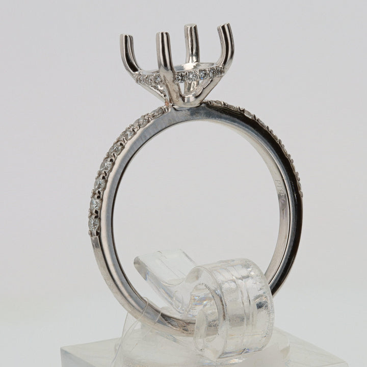 Platinum 4-Prong Engagement Ring Mounting with Hidden Halo