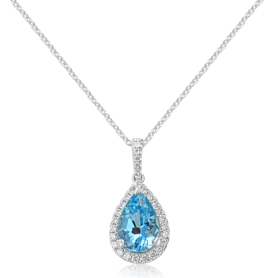 Platinum Pear-Shaped Aquamarine & Diamond Pendant – 3.26ct