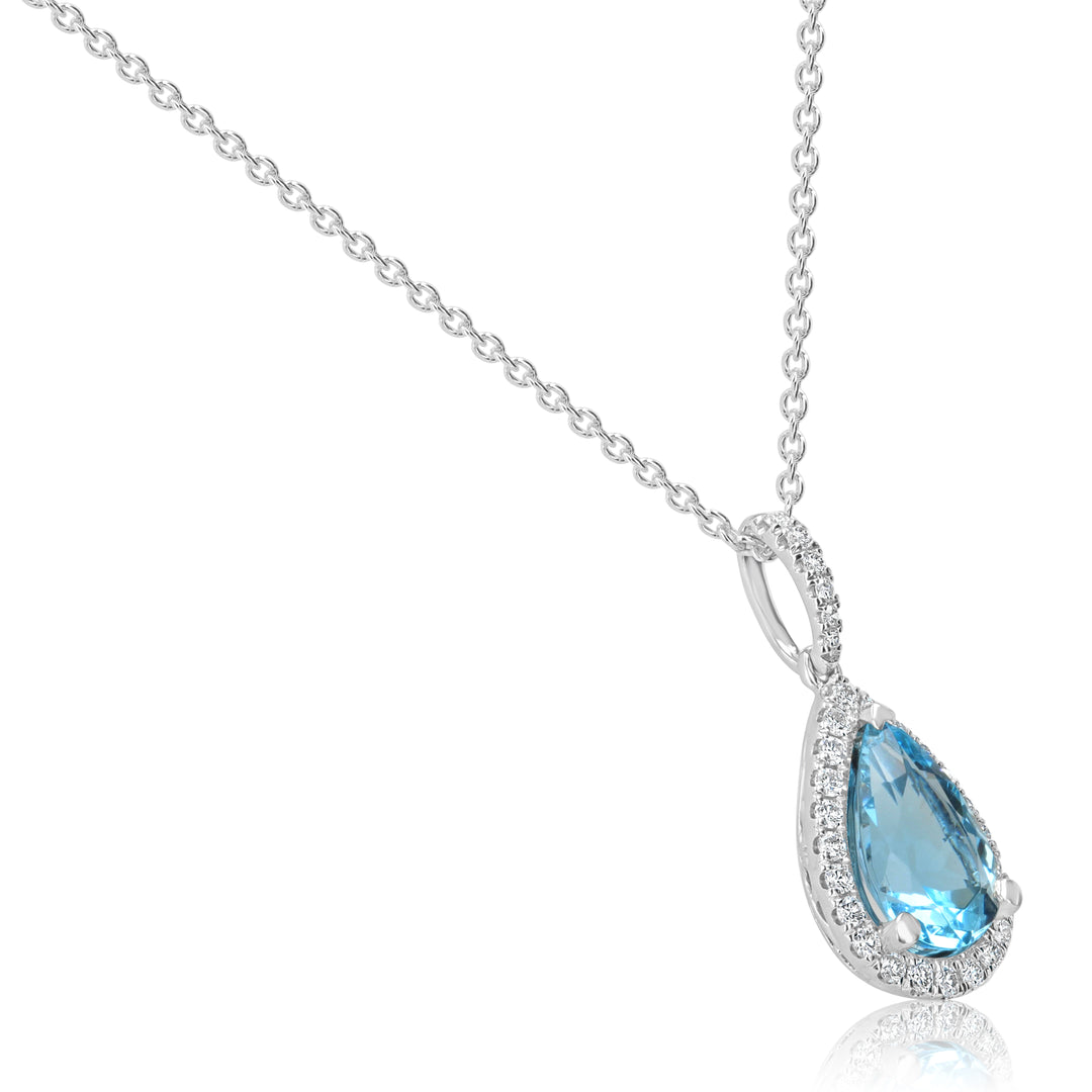 Platinum Pear-Shaped Aquamarine & Diamond Pendant – 3.26ct