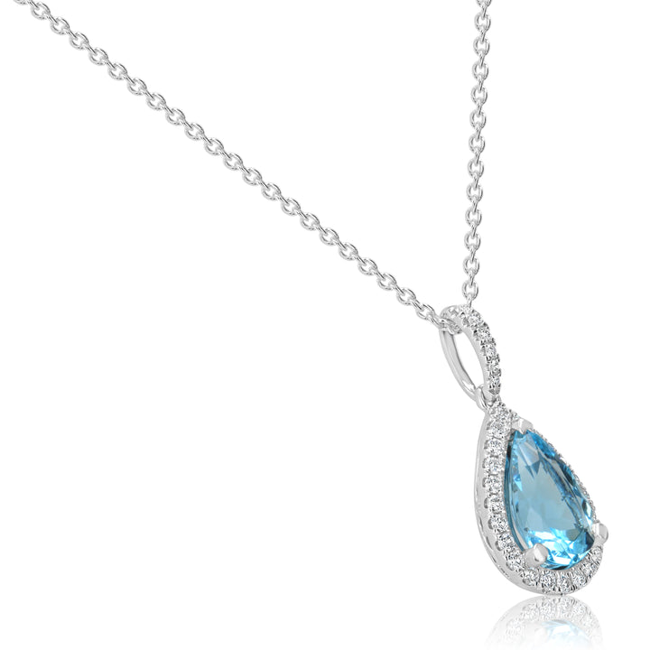 Platinum Pear-Shaped Aquamarine & Diamond Pendant – 3.26ct