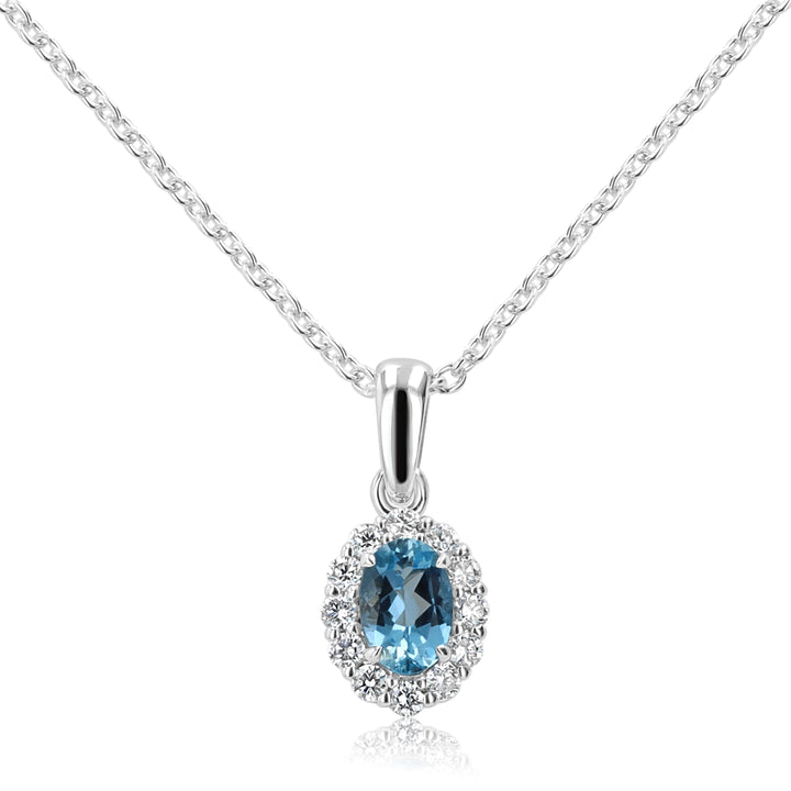14K White Gold Aquamarine Pendant with Diamond Halo