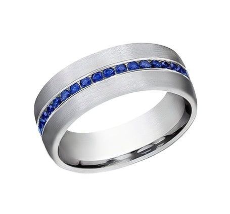 Tantalum Band with 0.40ct Blue Sapphires, 7.5mm Wide