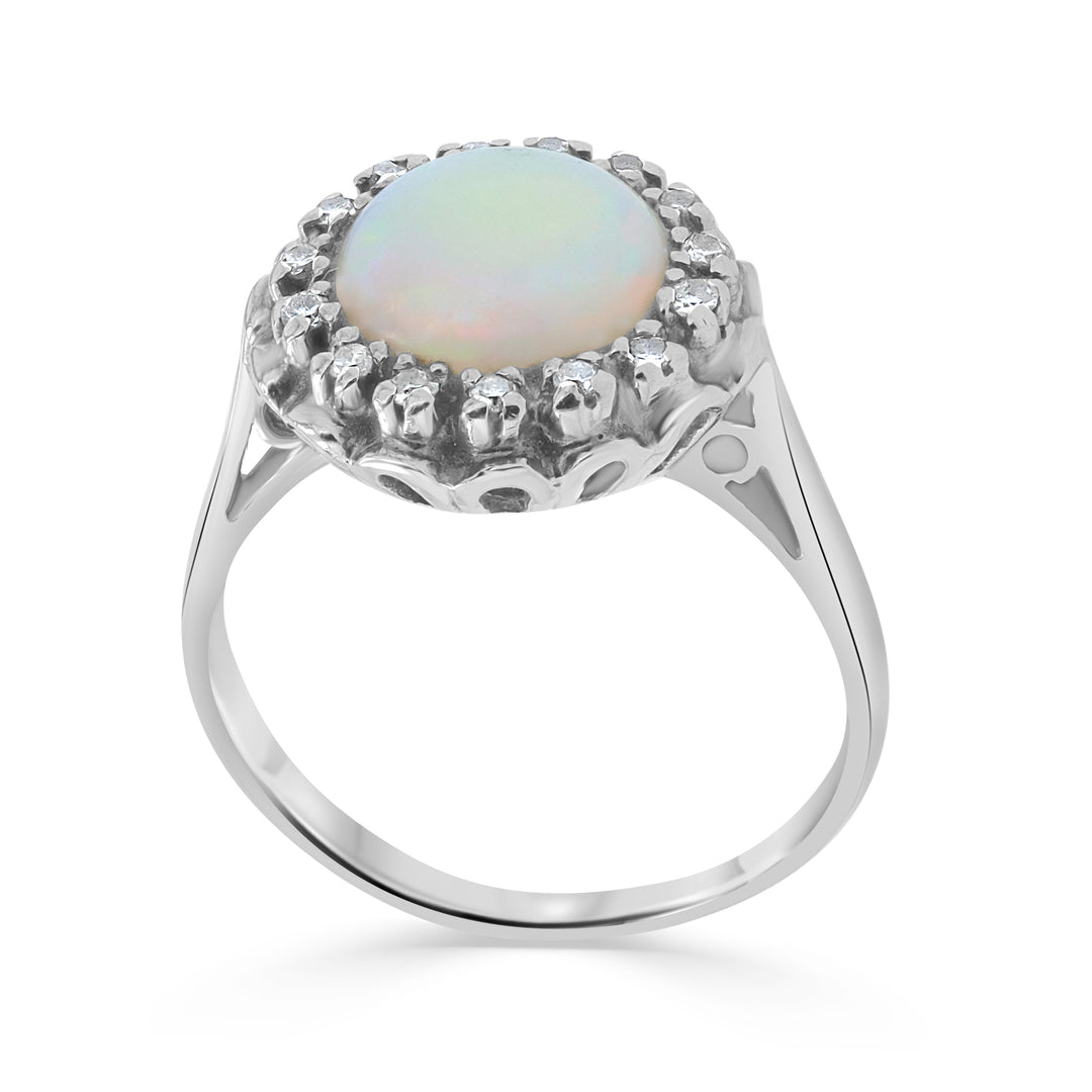 14K White Gold Opal Ring with Diamond Accents