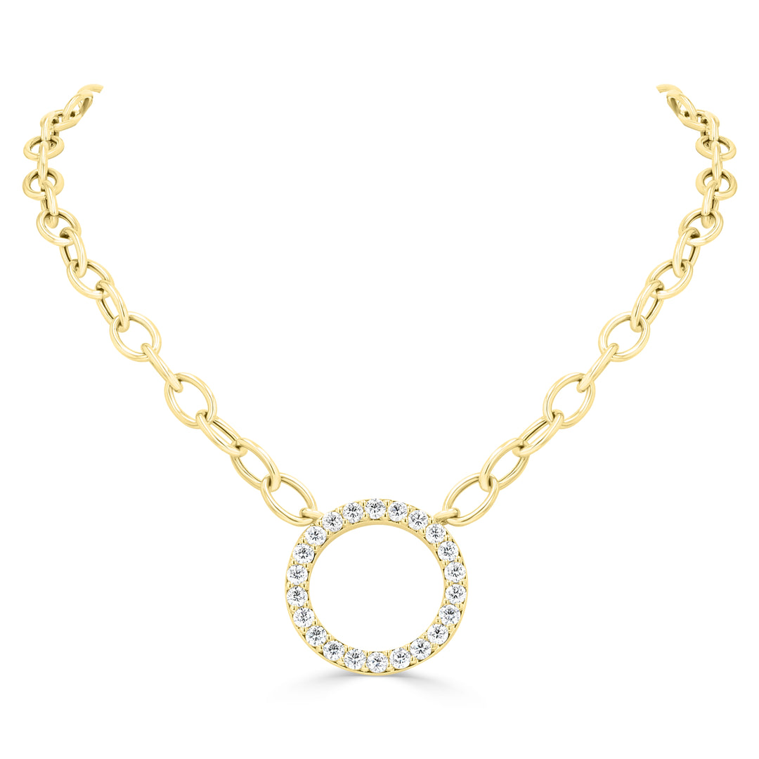 14kt Yellow Gold Paperclip Necklace with 1.00ct Diamond Circle