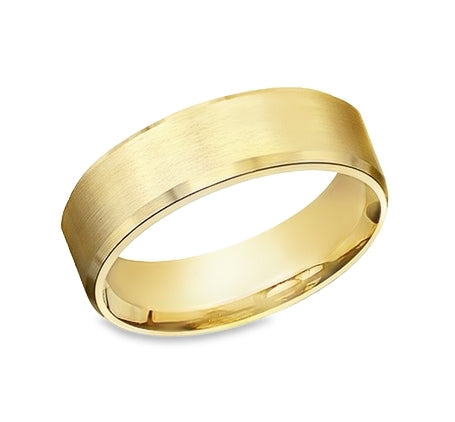 7mm 18kt Yellow Gold Men’s Satin Wedding Band with Bevel Edge