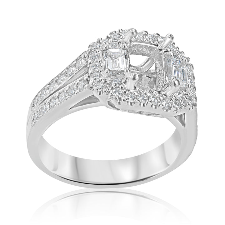 Platinum Split-Shank Halo Ring with 0.56ct Diamond Accents