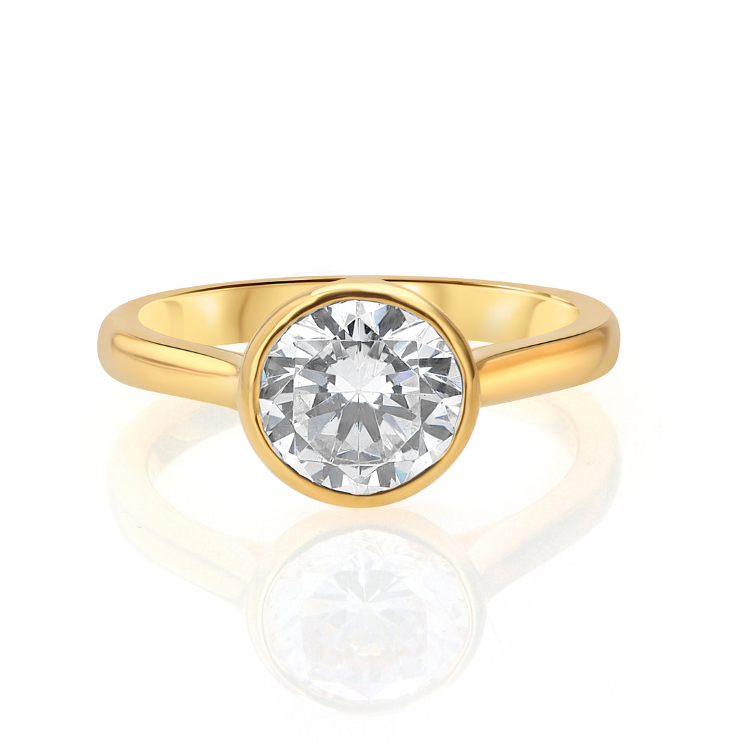 18K Yellow Gold Round Bezel Engagement Ring Mounting
