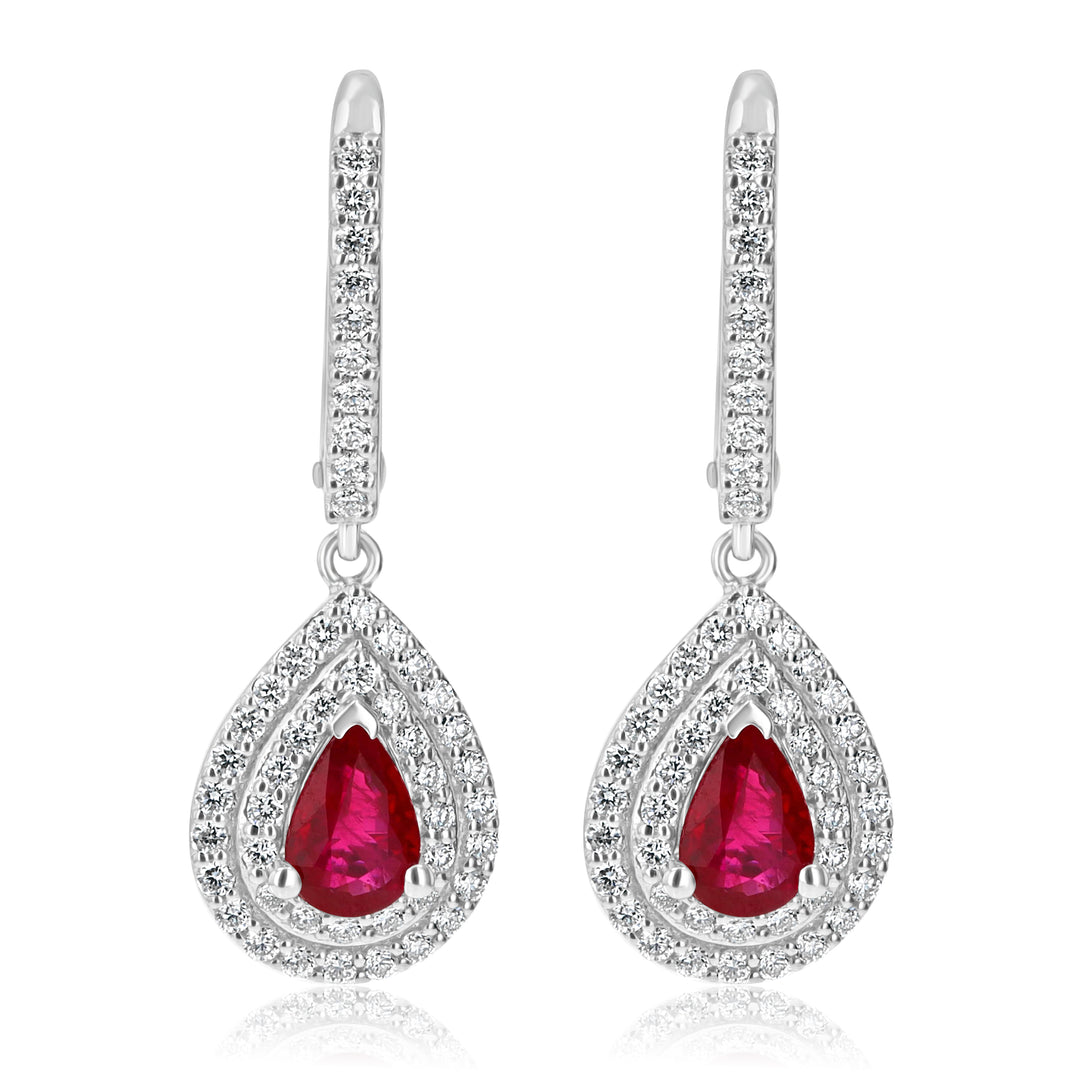 Double Halo Ruby Pear-Shaped Earrings with 0.49ct Diamonds
