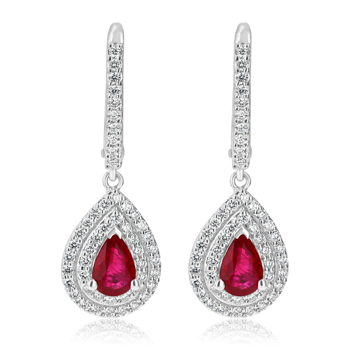 Double Halo Ruby Pear-Shaped Earrings with 0.49ct Diamonds