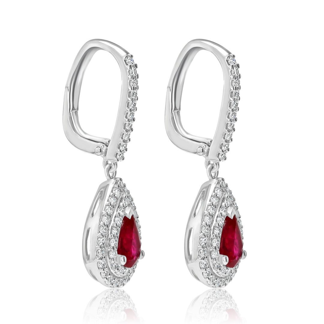 Double Halo Ruby Pear-Shaped Earrings with 0.49ct Diamonds