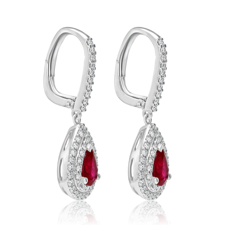 Double Halo Ruby Pear-Shaped Earrings with 0.49ct Diamonds