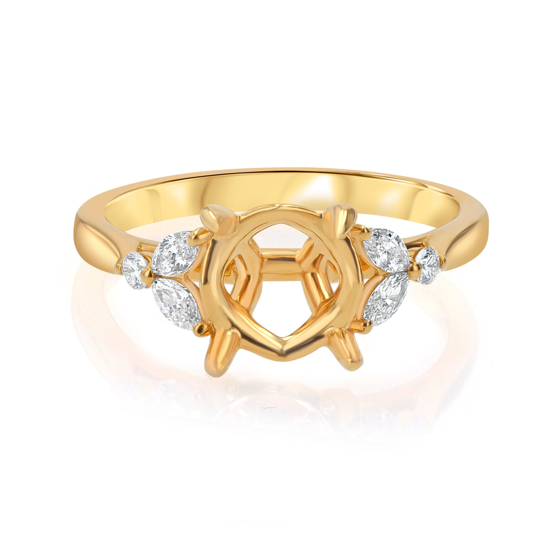 18K Yellow Gold Round Engagement Ring Setting with Diamonds