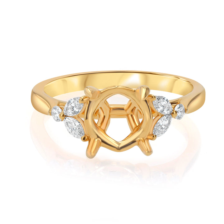 18K Yellow Gold Round Engagement Ring Setting with Diamonds