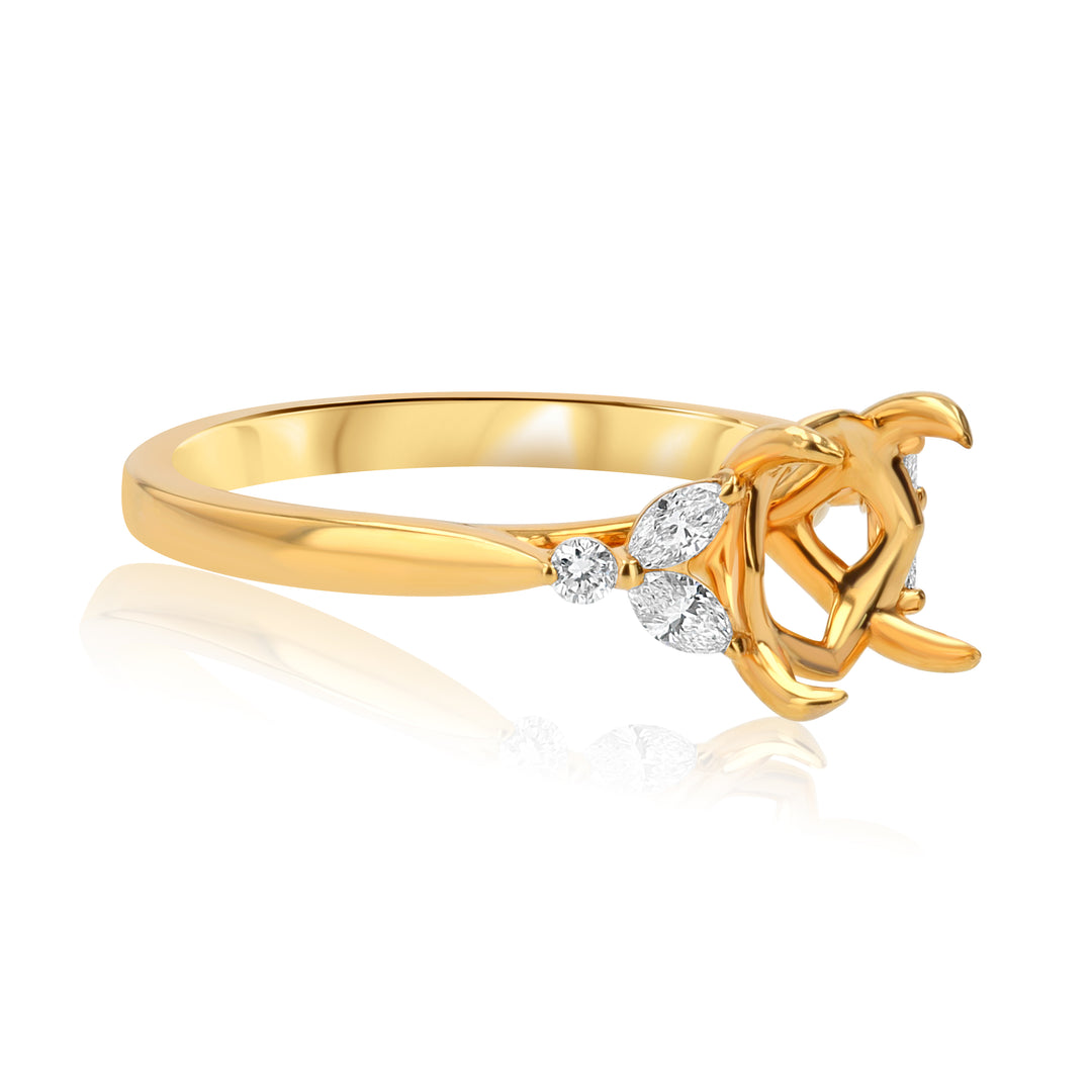 18K Yellow Gold Round Engagement Ring Setting with Diamonds