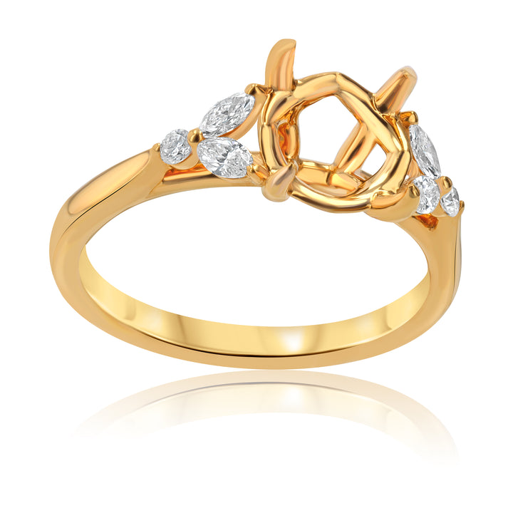 18K Yellow Gold Round Engagement Ring Setting with Diamonds