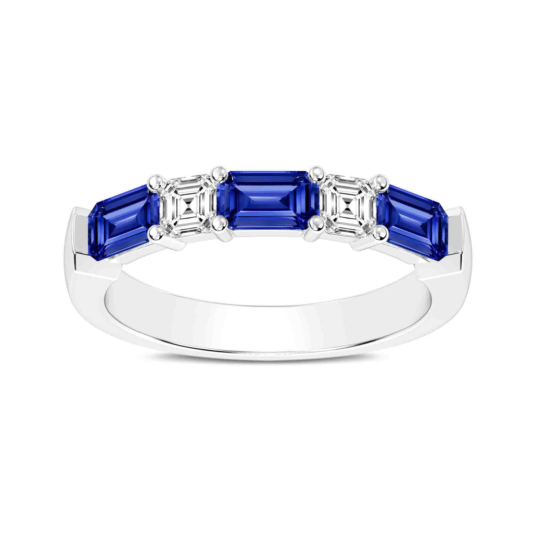 Platinum Asscher Diamond & Blue Sapphire Elegant Band