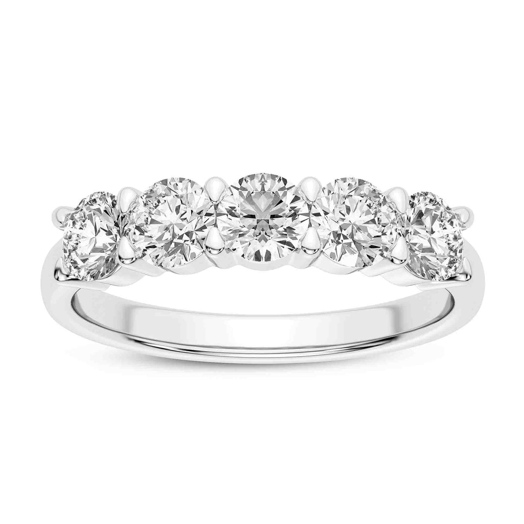 Platinum Shared-Prong Five-Diamond Wedding Band 1.00ct