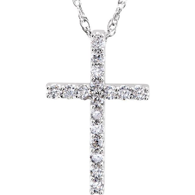 14K White Gold Petite Diamond Cross Pendant 1/6 CTW