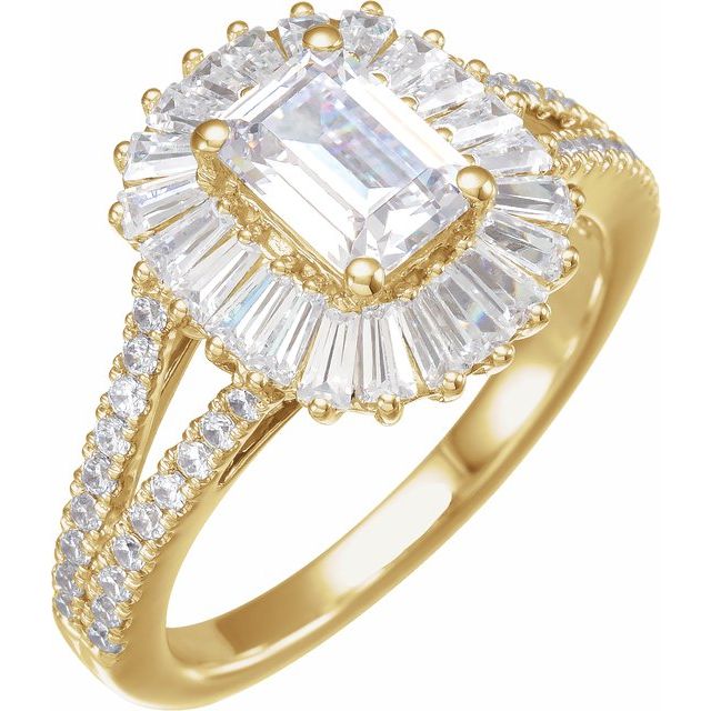 14K Yellow Gold Emerald-Cut Diamond Semi-Set Ring