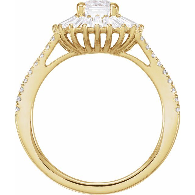 14K Yellow Gold Emerald-Cut Diamond Semi-Set Ring