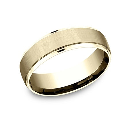 6.5mm 18K Yellow Gold Satin Wedding Band with Mirror Edges