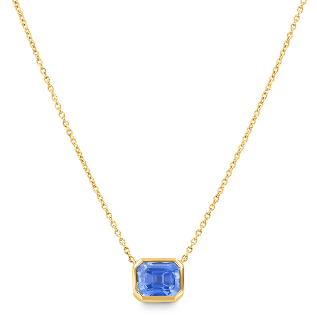 14K Yellow Gold 2.00ct Rectangular Pastel Blue Sapphire Pendant