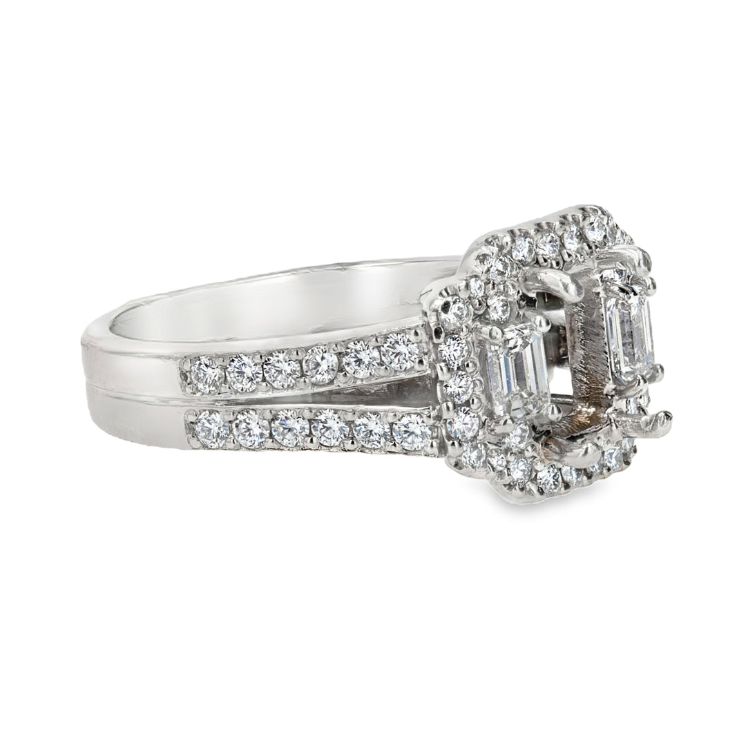 Platinum Split-Shank Halo Ring with 0.56ct Diamond Accents