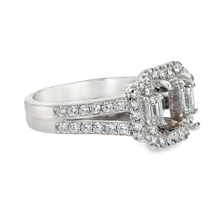 Platinum Split-Shank Halo Ring with 0.56ct Diamond Accents